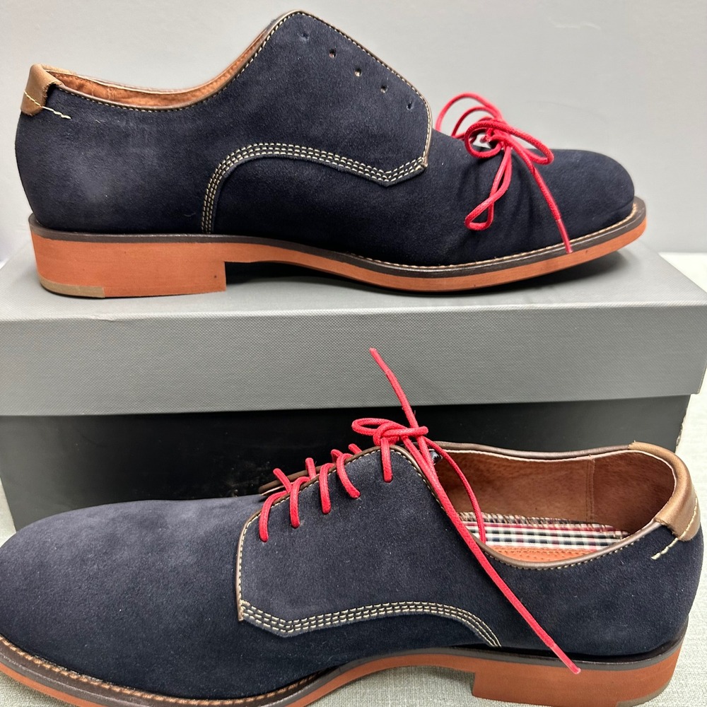 Johnston & Murphy Ellington Plain Toe Oxfords Men 10M Navy Suede Dress Shoes Box